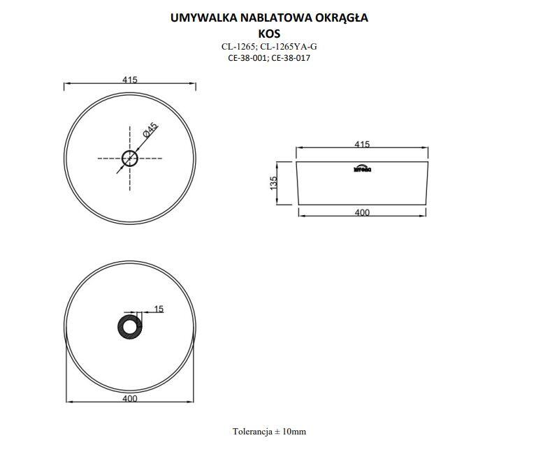 Umywalka nablatowa Invena Kos 41.5 cm CE-38-017-C - 2