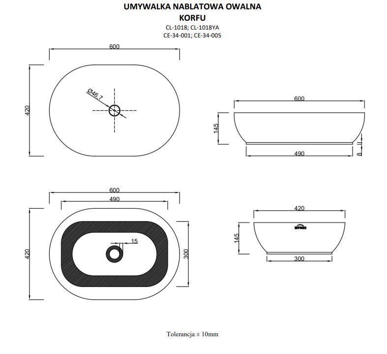 Umywalka nablatowa Invena Korfu 60 cm czarna - 2