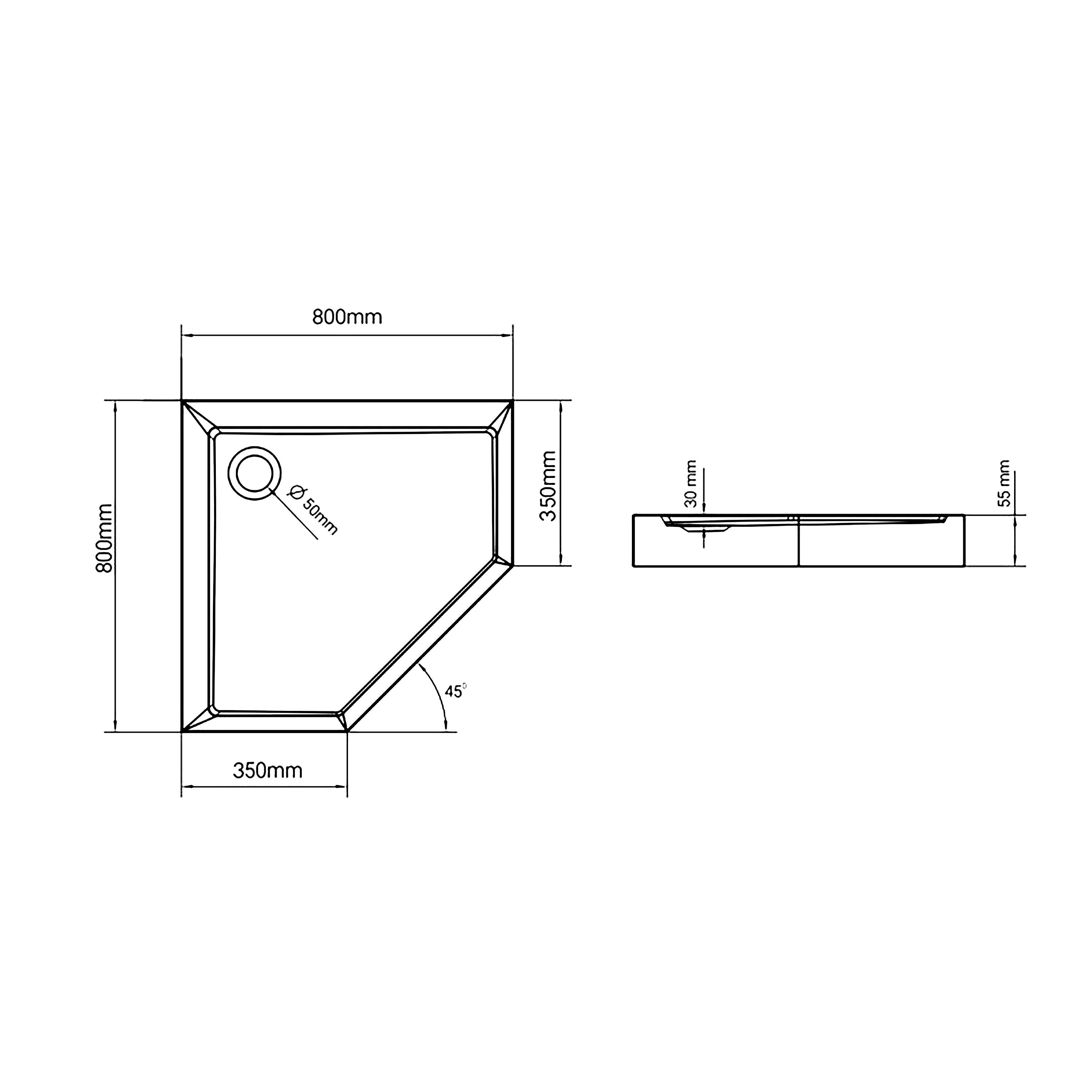 Brodzik pieciokątny do kabiny prysznicowej Durasan Diamond Slim 80 cm DNBR-5N-80-SL - 2