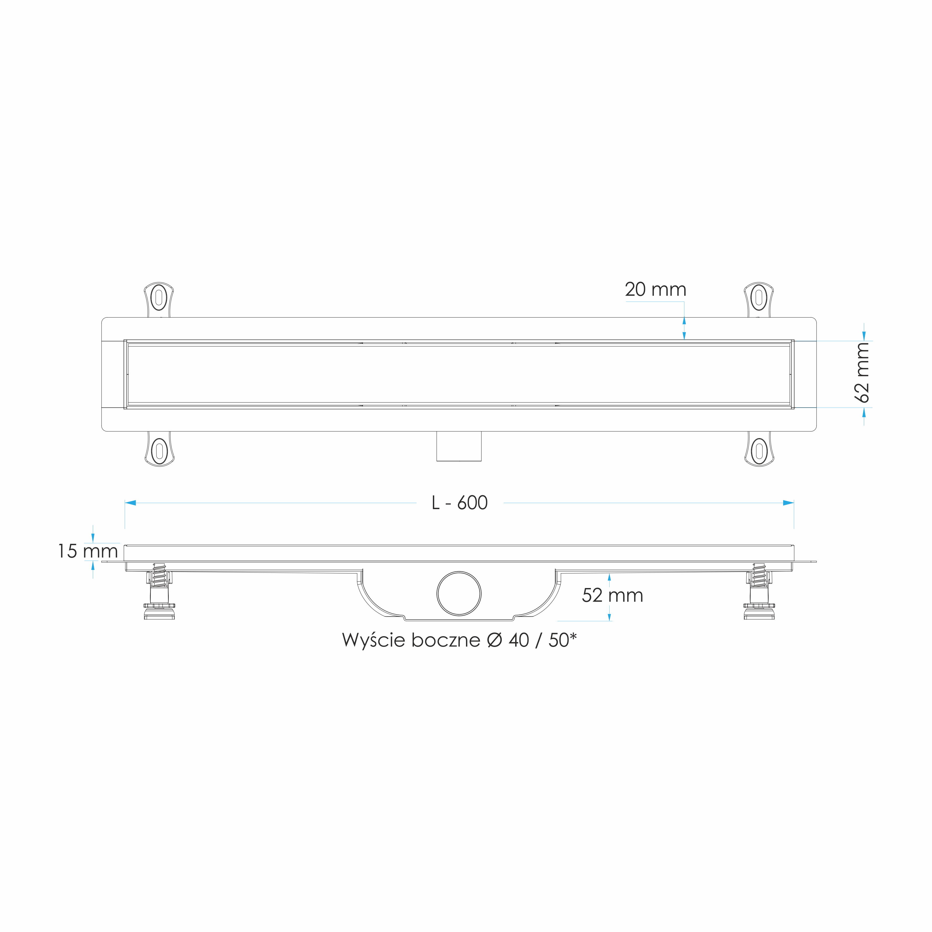 Odpływ liniowy Alfa Linear 600 mm z dwustronnym rusztem, inox - 4