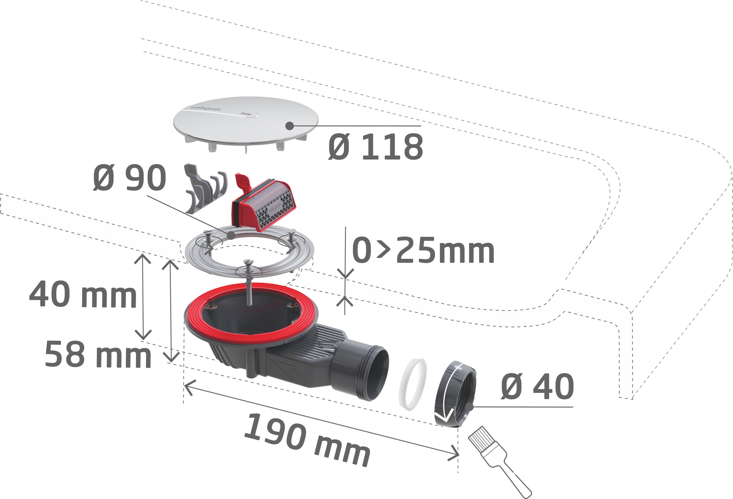 Odpływ brodzikowy Slim+ fi 90 mm - 5