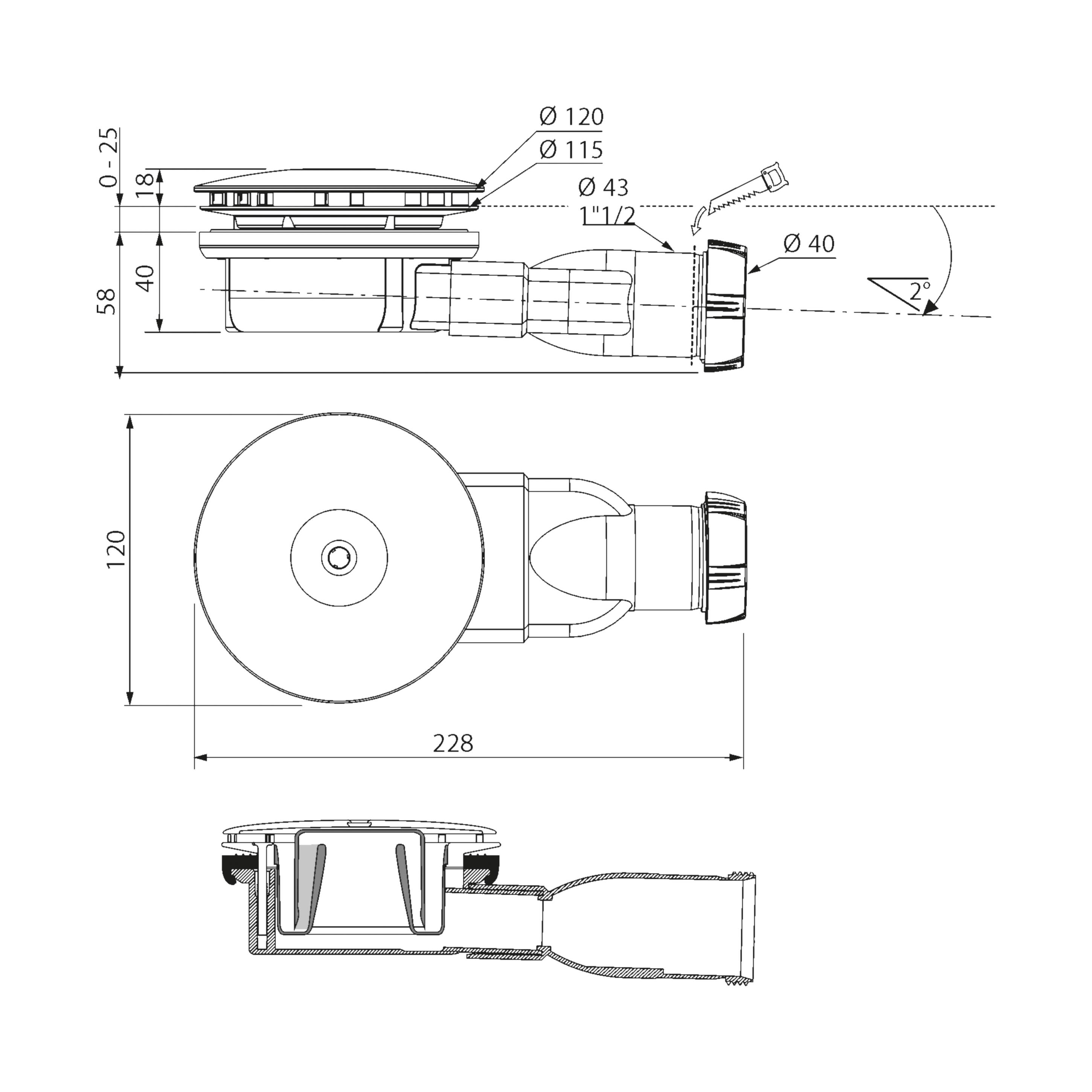 Odpływ brodzikowy Slim fi 90 mm, z dwoma grzybkami chrom i czarnym - 3