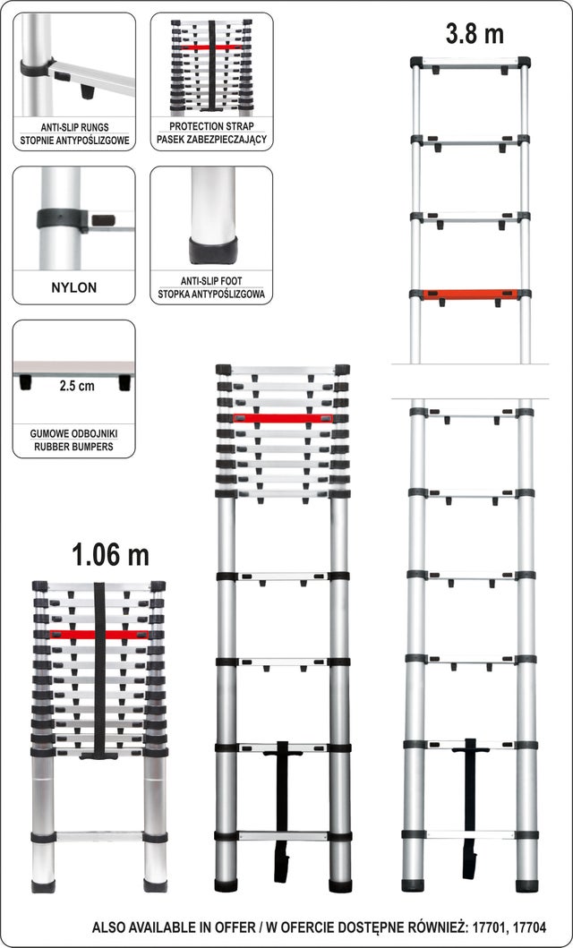 Drabina aluminiowa teleskopowa 13-stopniowa nośność 150 kg
