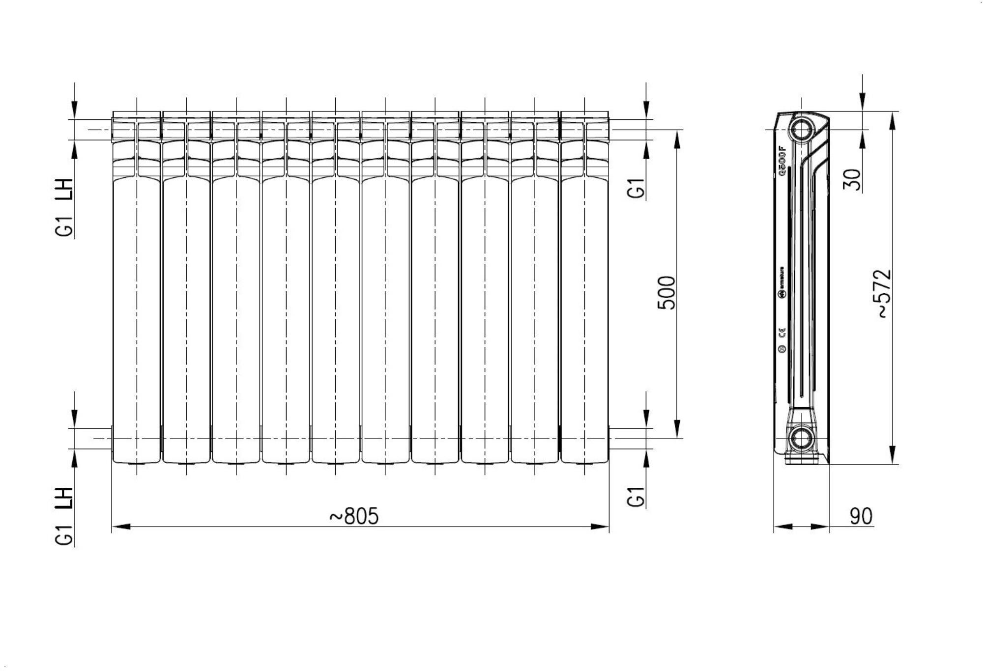 Grzejnik aluminiowy G500F, 10-elementowy, czarny - 3