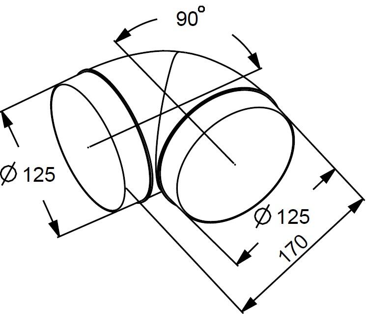 Kolano kanału okrągłego fi 125 90st KO125-23 - 2