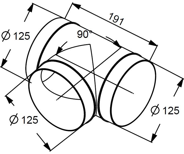 Trójnik kanału okrągłego fi 125 KO125-26 - 2