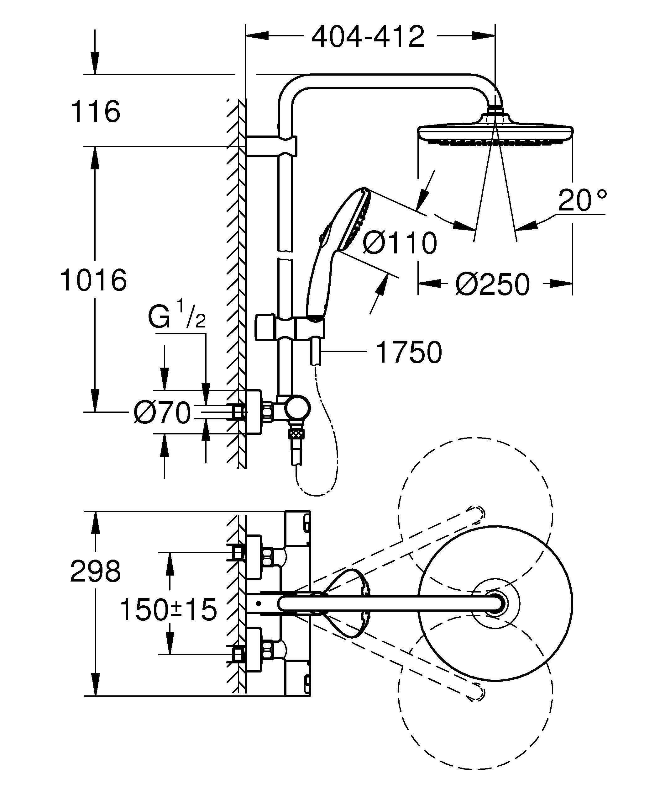 Kolumna prysznicowa Grohe Vitalio Start deszczownia 25 cm z baterią termostatyczną chrom - 2