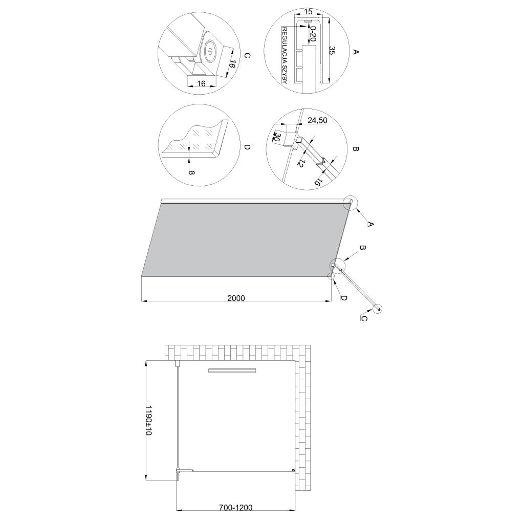 Kabina walk-in Invena 120 x 200 cm czarna szkło 8 mm grafitowe - 3