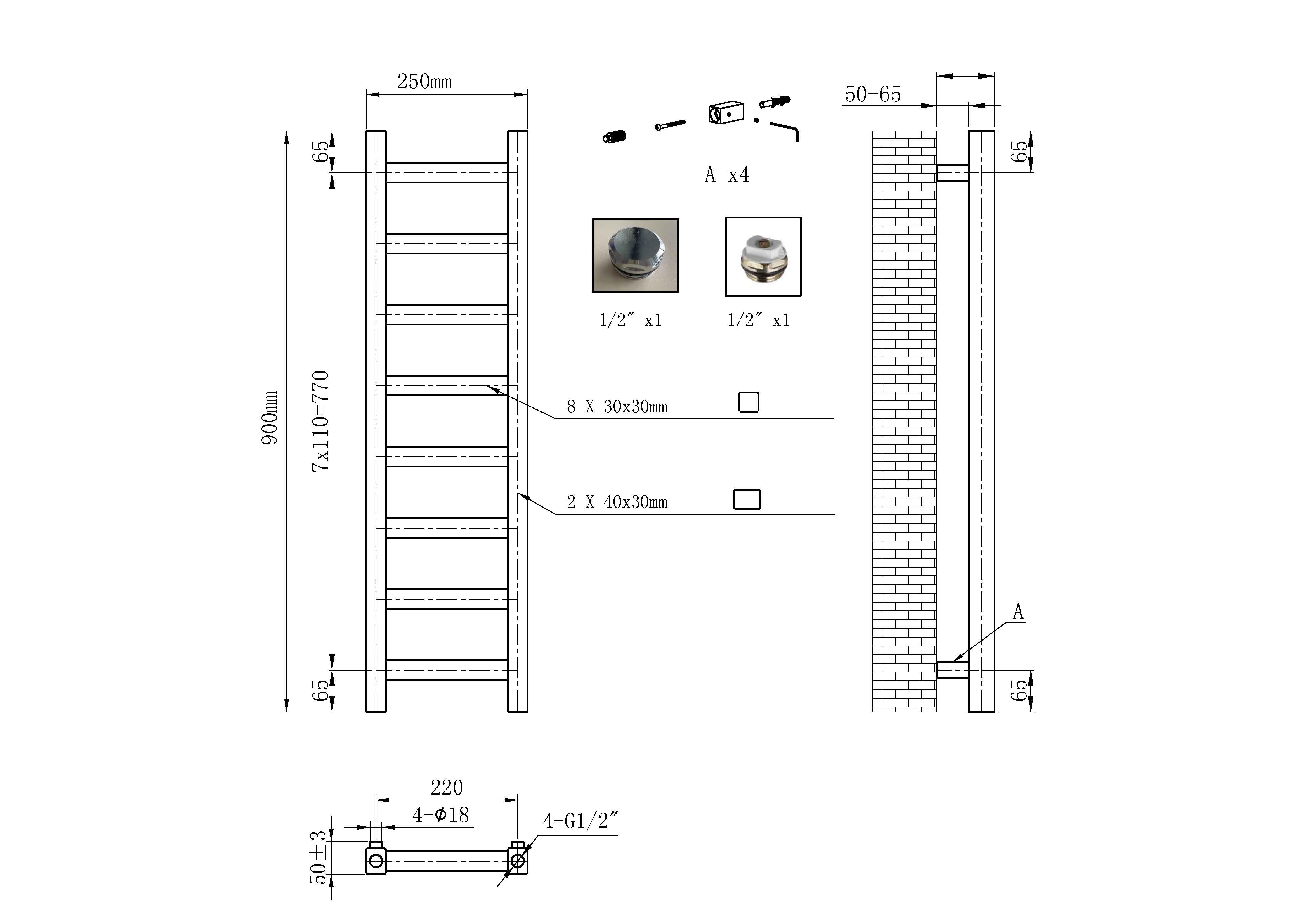 Grzejnik łazienkowy TANZANIT 900X250 221W biały - 4