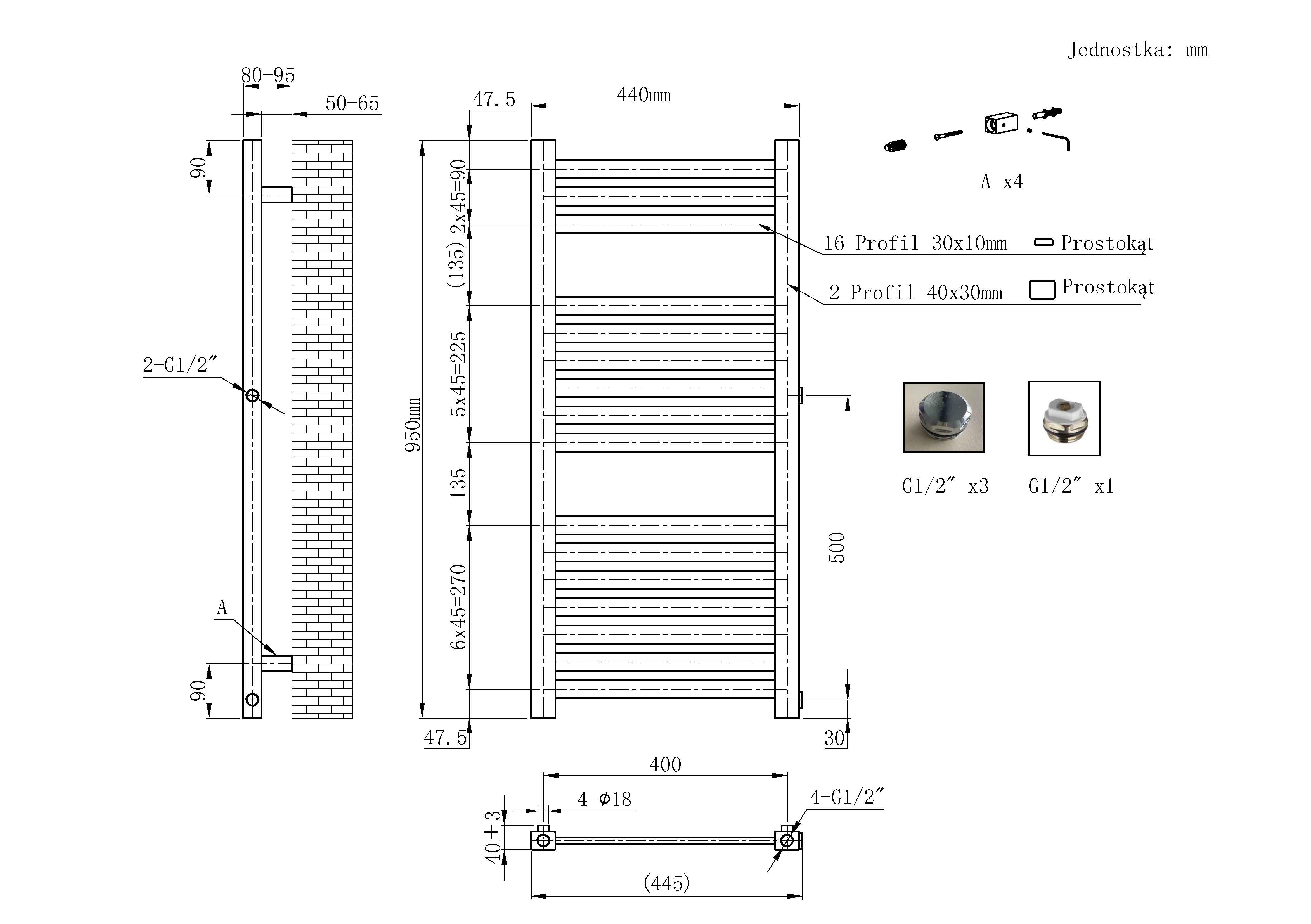 Grzejnik łazienkowy BERYL PLUS 950X440 358W czarny - 4