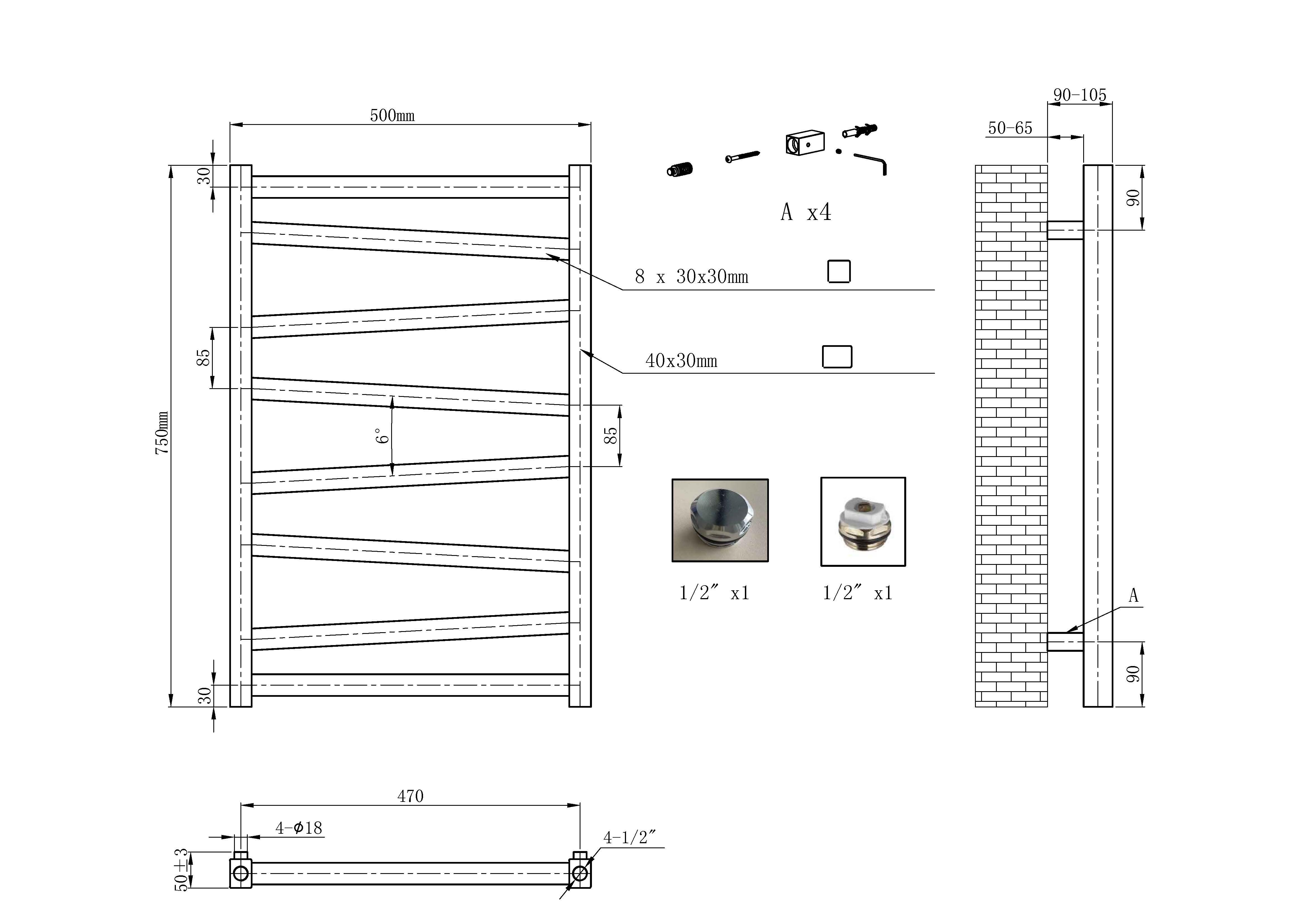 Grzejnik łazienkowy CYRKON 750X500 315W biały - 4