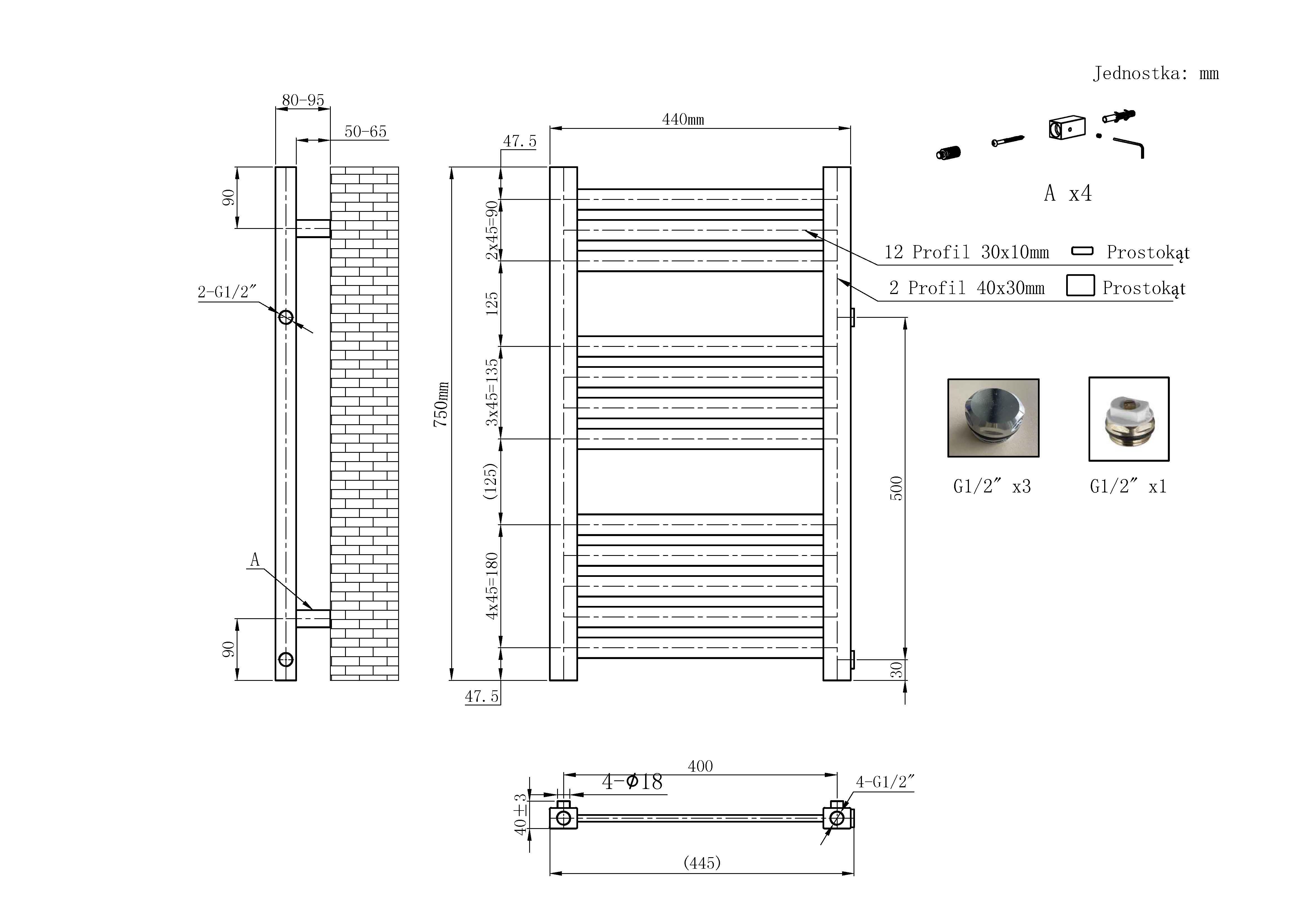 Grzejnik łazienkowy BERYL PLUS 750X440 283W biały - 5