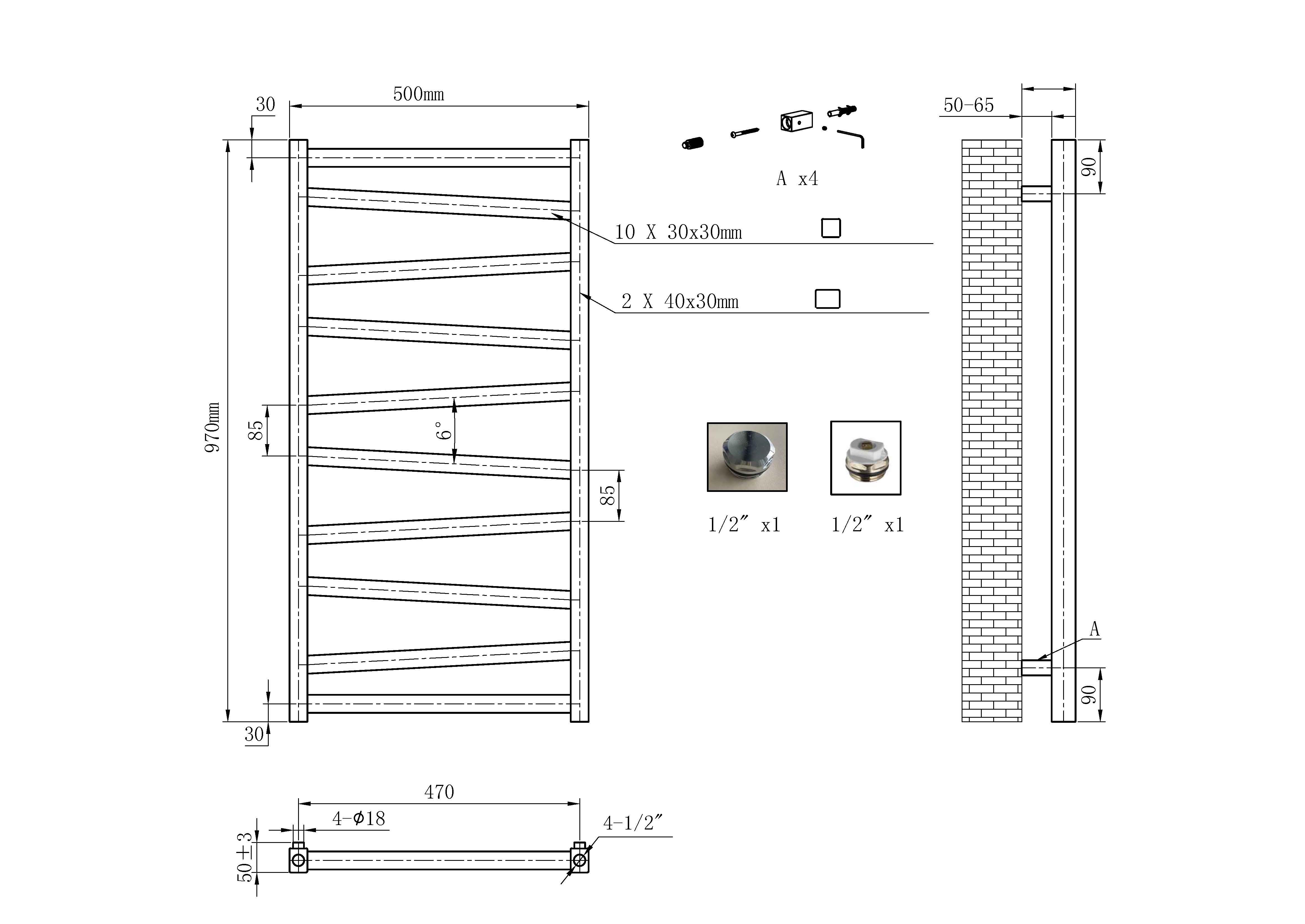 Grzejnik łazienkowy CYRKON 970X500 402W biały - 4