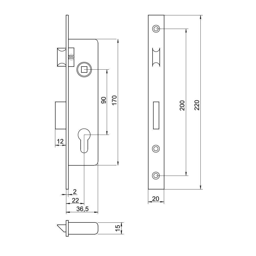 Zamek wpuszczany Yeti zapadkowo zasuwkowy na wkładkę 90x22 mm - 2