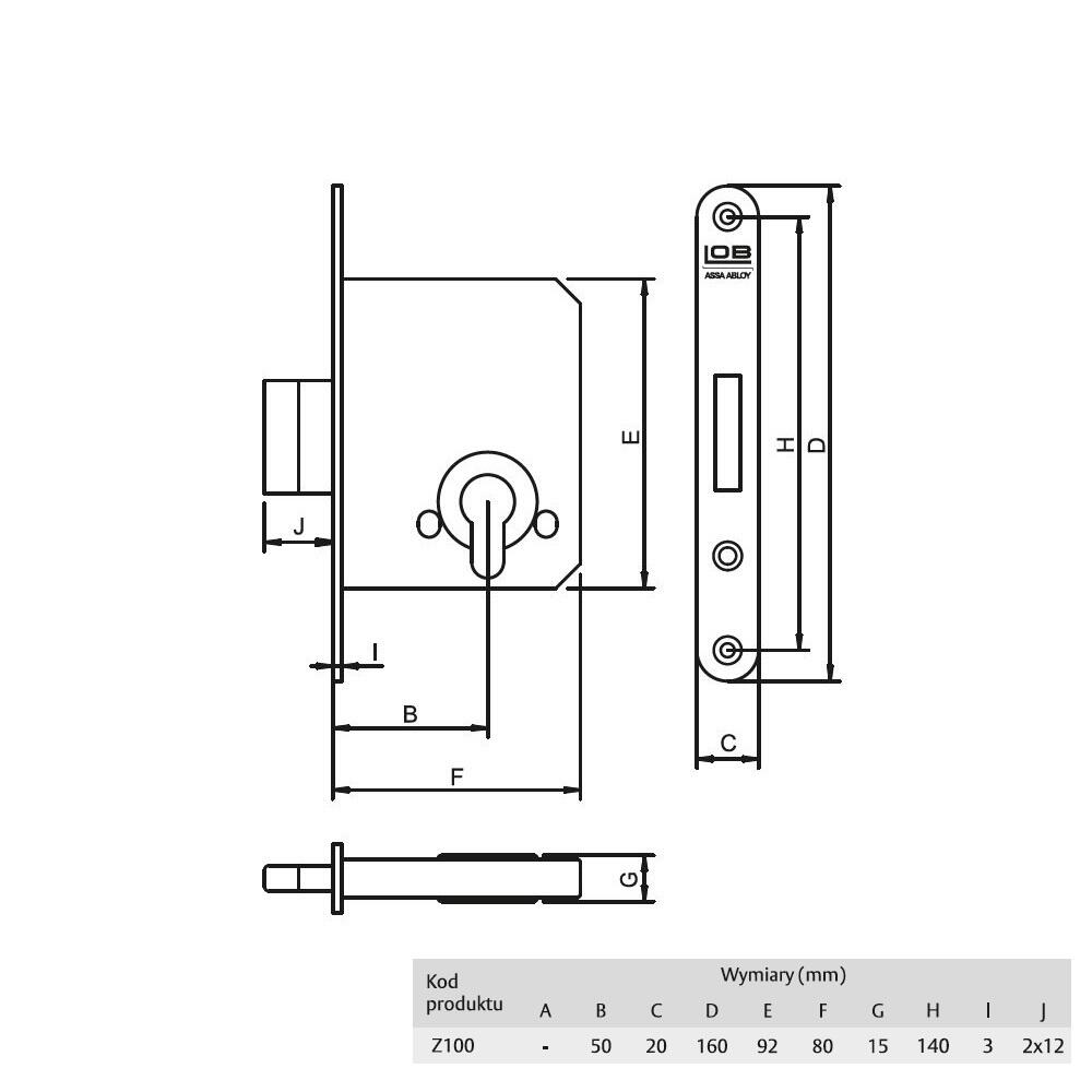 Zamek wpuszczany zasuwkowy na wkładkę 0x50 mm - 2