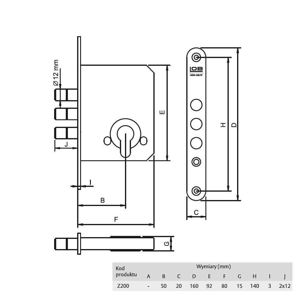 Zamek wpuszczany trzpieniowy na wkładkę 0x50 mm - 2