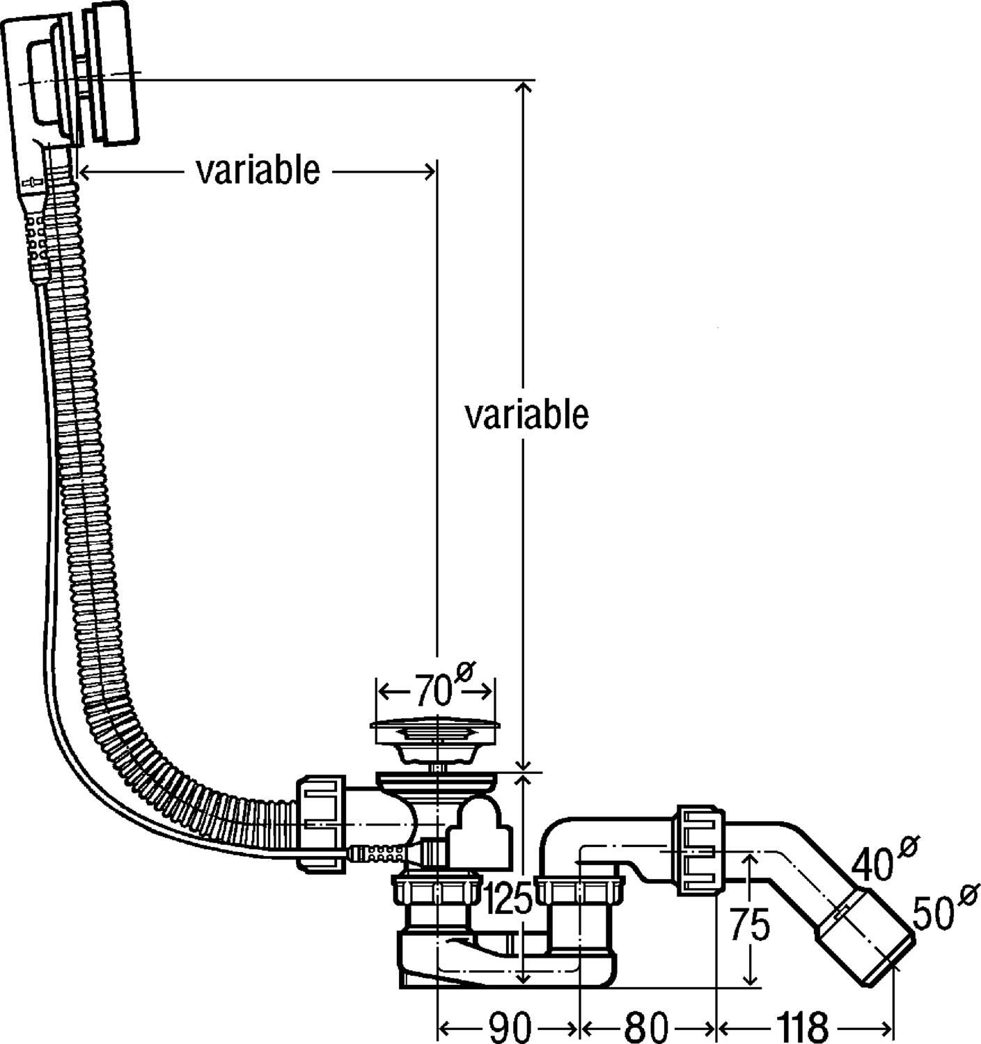 Syfon wannowy Simplex z korkiem automatycznym 50 mm chrom - 3