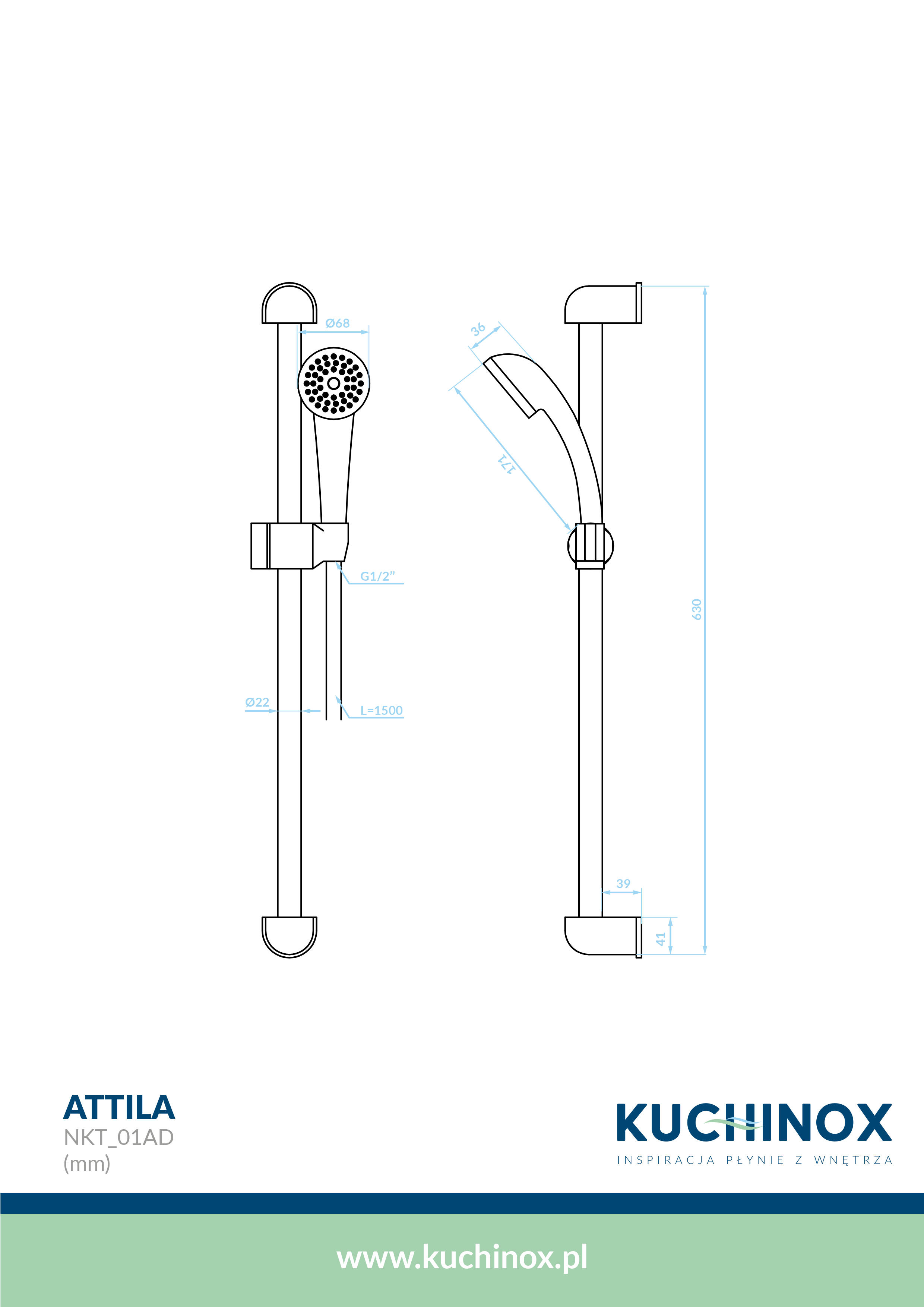 Zestaw prysznicowy przesuwny Kuchinox Atilla Bis chrom - 2