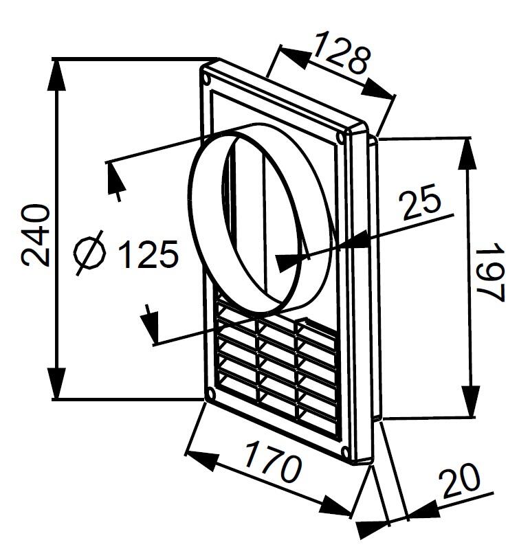 Kratka wentylacyjna do okapu 14x21/fi 125 T80 biała - 2