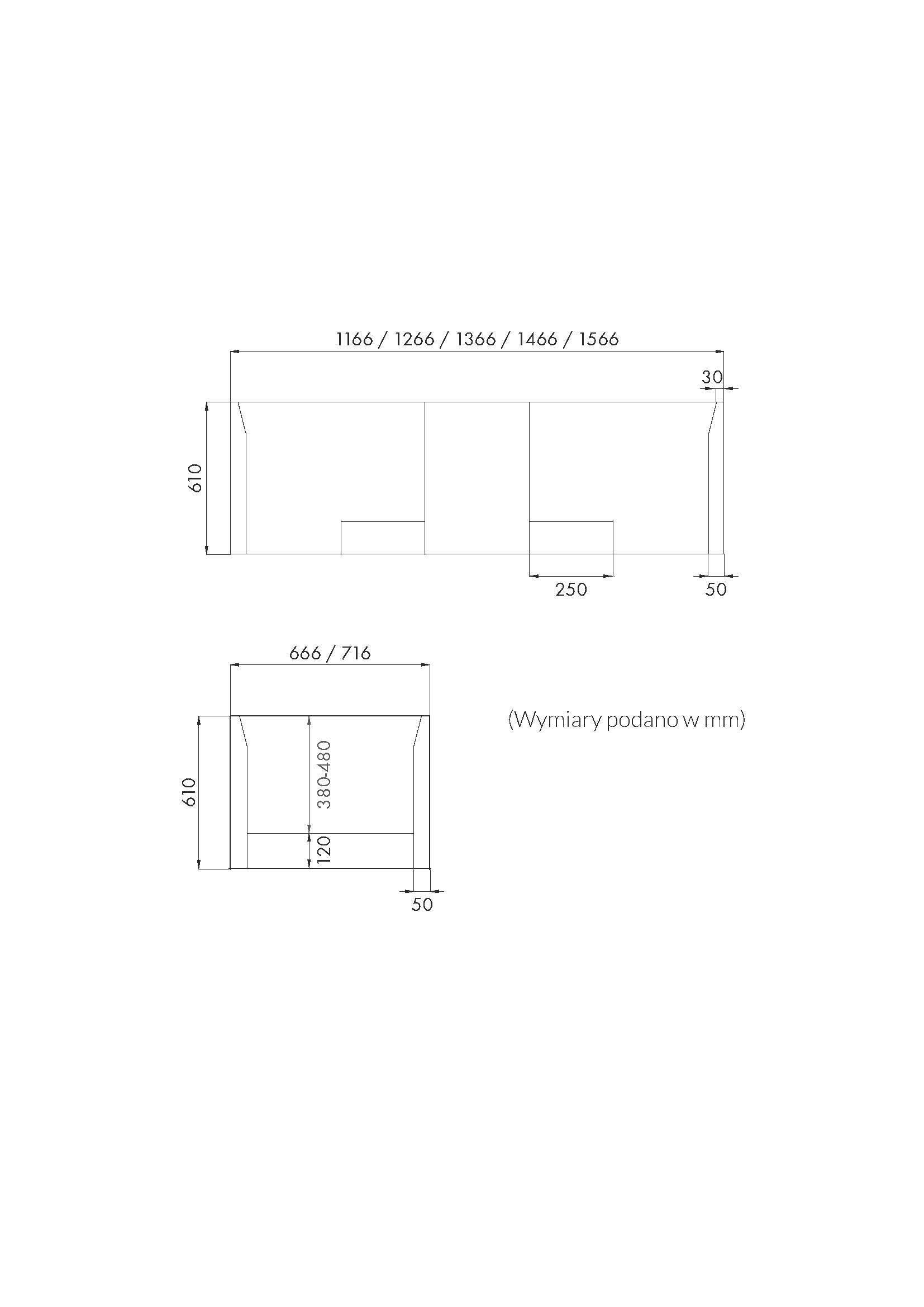 Nośnik uniwersalny do wanien prostokątnych Schedpol 120-170 x 70 x 55 cm - 3