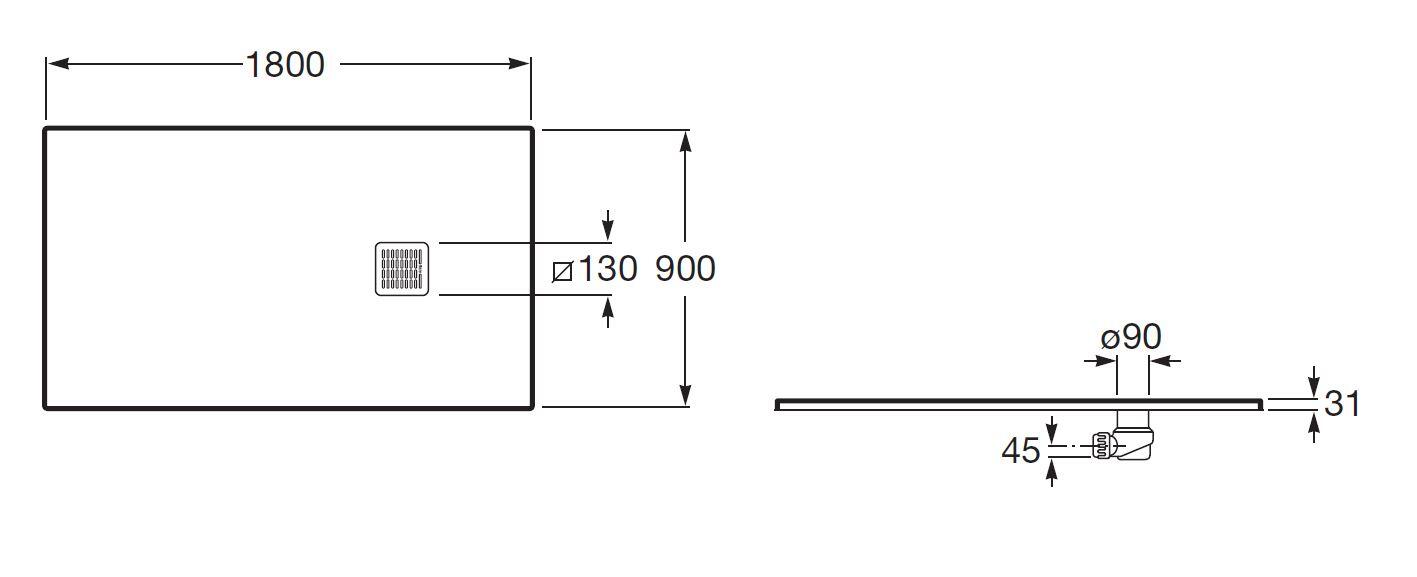 Brodzik kompozytowy Roca Terran 180x90 AP10170838401400 - 2