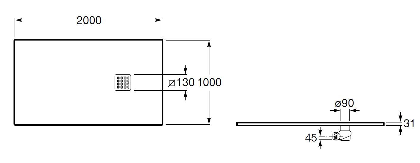 Brodzik kompozytowy Roca Terran 200x100 AP1017D03E801400 - 2