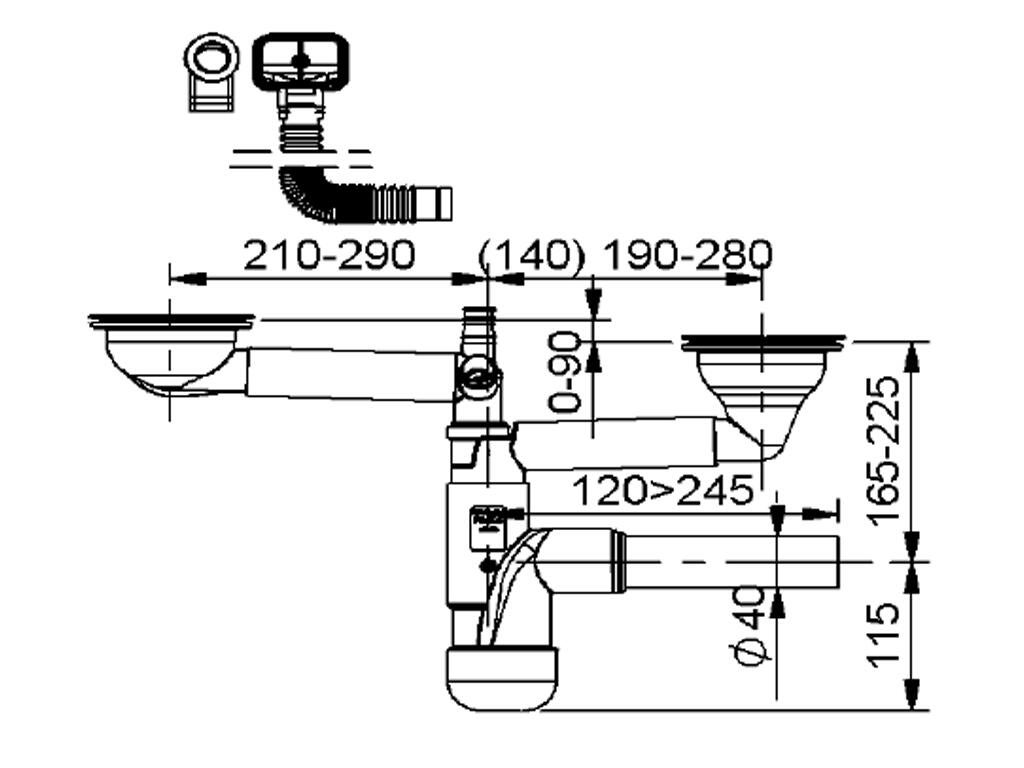 Syfon zlewozmywakowy Flexloc 1,5- i 2-komorowy 90 mm - 3