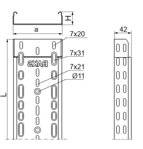Korytko kablowe perforowane KGL 150x42mm grubość 0,7mm 2m - 2