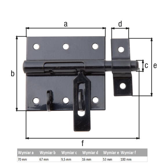 Rygiel trzpieniowy zamykany fi 10x66x52 mm - 2