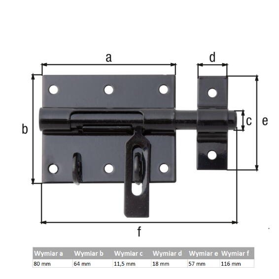 Rygiel trzpieniowy zamykany fi 12x80x58 mm - 2