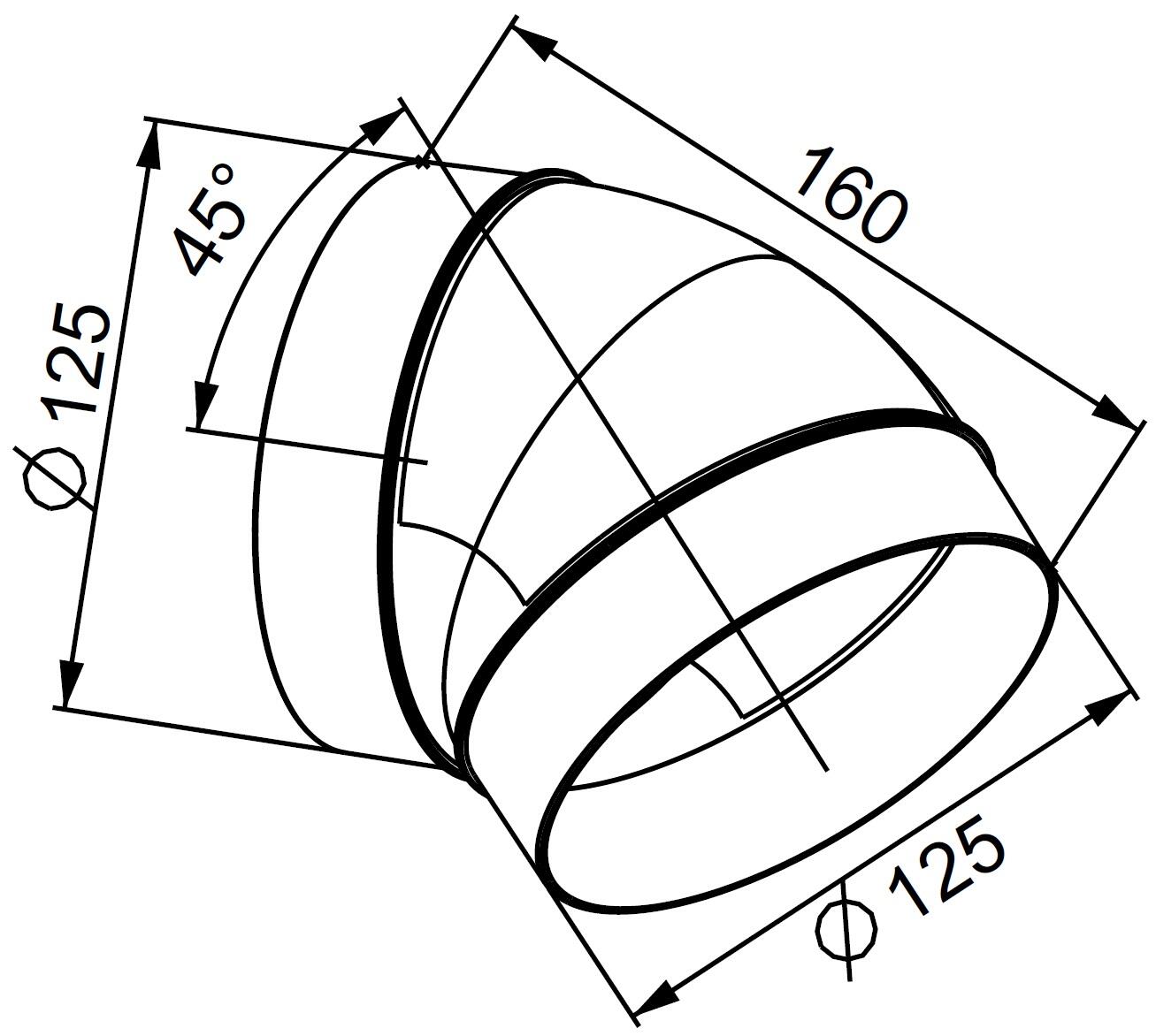 Kolano kanału okrągłego fi 125 45st KO125-23/45 - 2