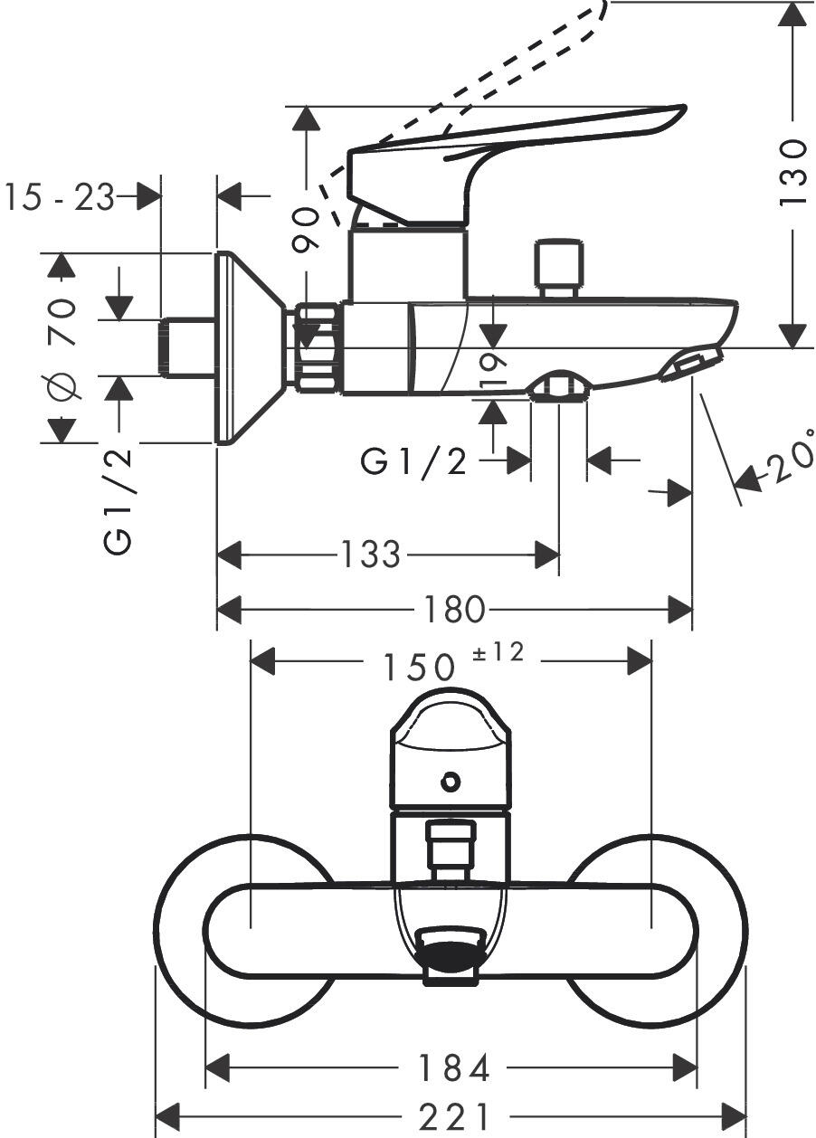 Bateria wannowa Hansgrohe Logis E chrom - 2
