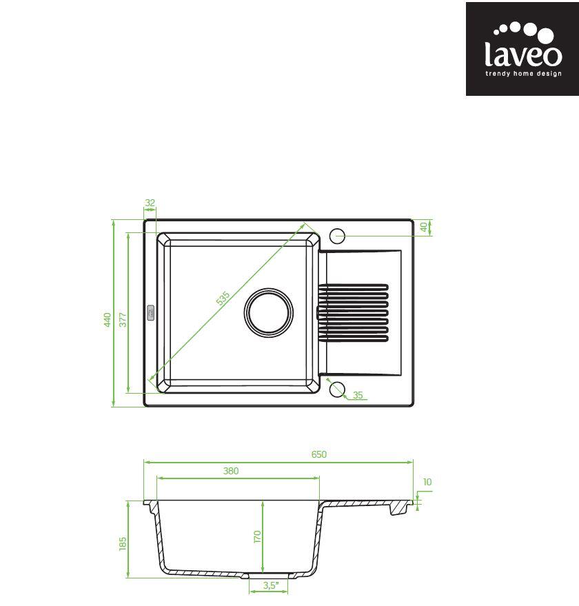 Zlewozmywak granitowy Laveo Cleo 44 x 65 cm - 2