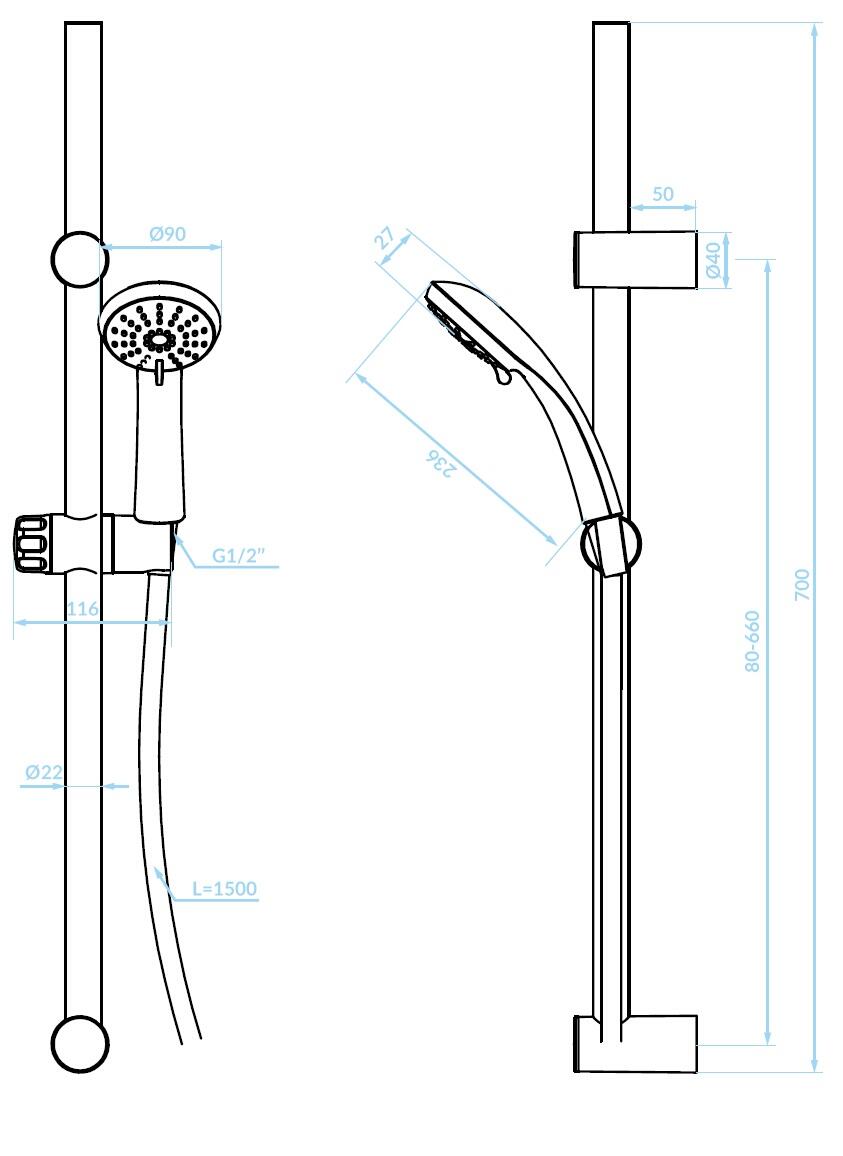 Zestaw prysznicowy przesuwny Kuchinox Cento chrom - 2