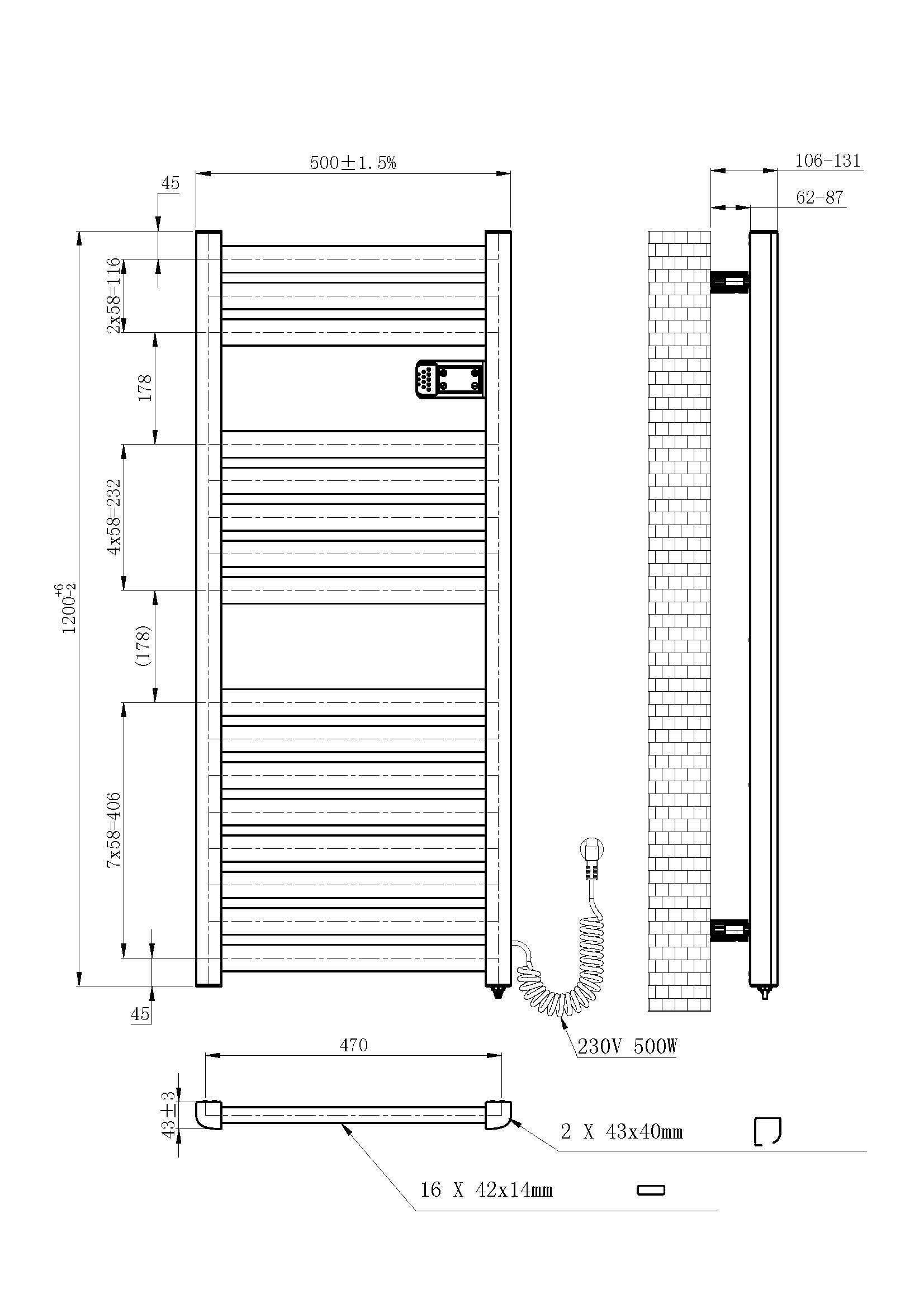 Grzejnik elektryczny KEP 1200x500mm 300W czarny - 4
