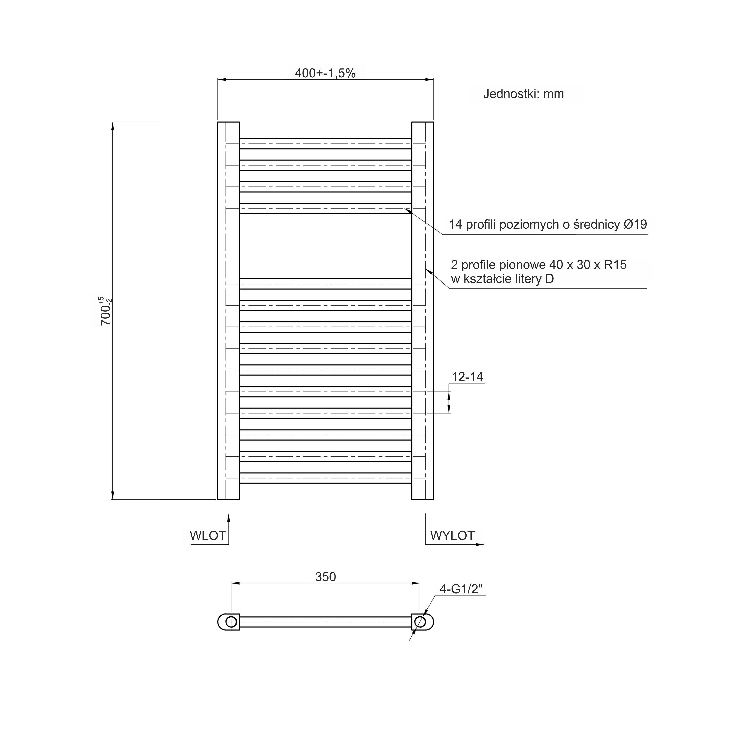 Grzejnik łazienkowy BASIC 700X400 176W biały - 3