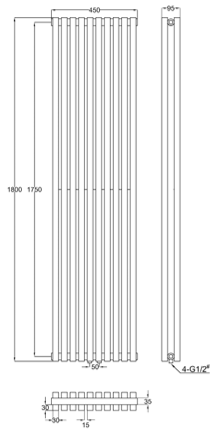 Grzejnik dekoracyjny PAREL DUO 1800x450mm 2458W czarny - 2