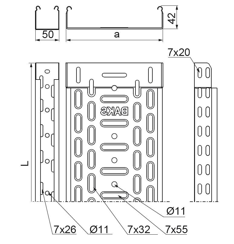 Korytko kablowe perforowane KGR 100x42mm grubość 0,5mm 2m - 2
