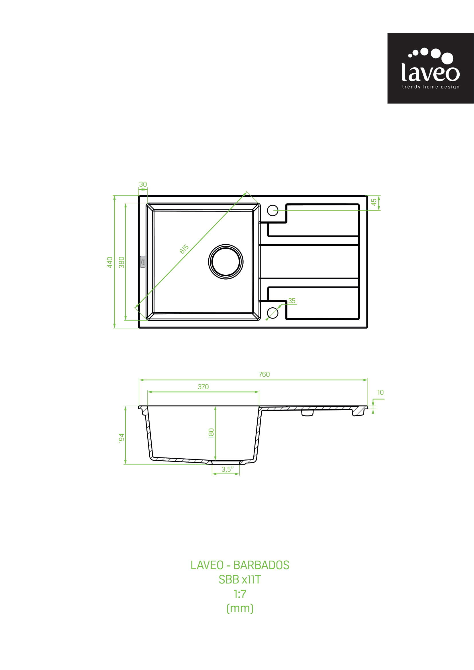 Zlewozmywak granitowy Laveo Barbados 44 x 76 cm czarny - 3