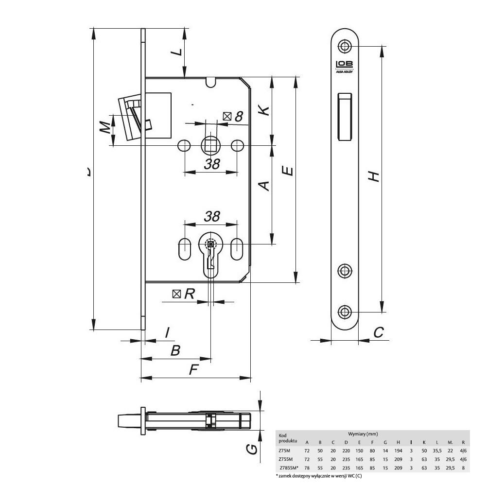  Zamek magnetyczny zastawkowy 72x55 mm klucz l/p - 2