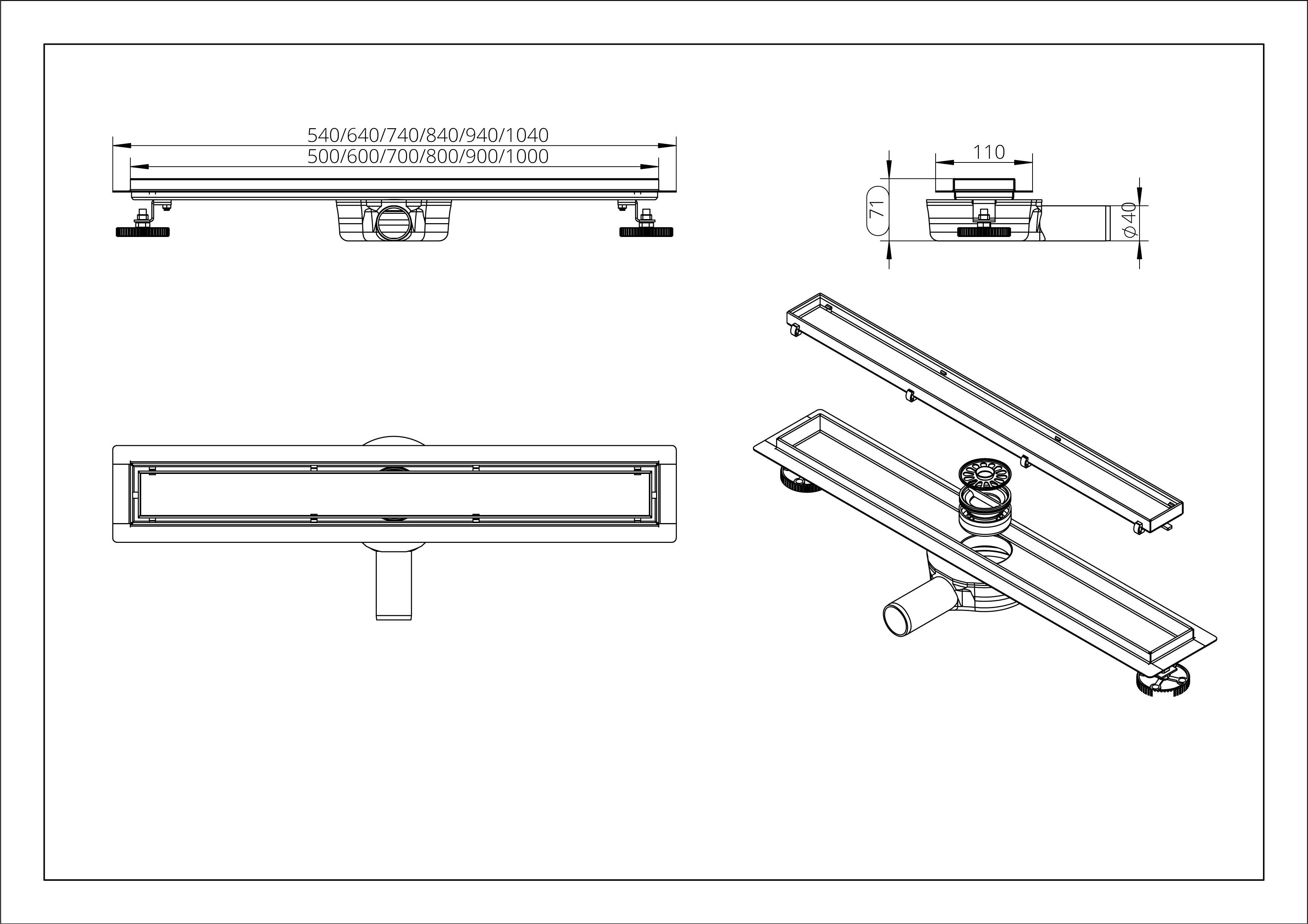 Odpływ liniowy 360 Drain 500 mm z obrotowym syfonem, pod płytkę - 5