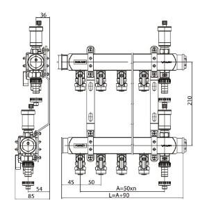 Rozdzielacz Base Inox K2-5, 5 obwodów z zaworkami mini - 2