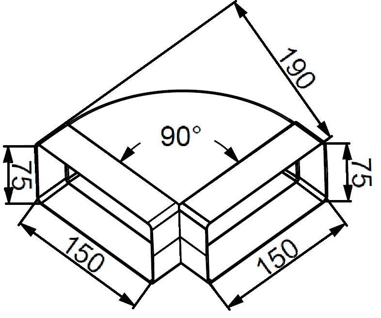 Kolano poziome płaskie 75x150 90st KP75-24 - 2