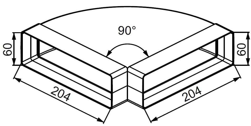 Kolano poziome płaskie 60x204 90st KP204-24 - 2