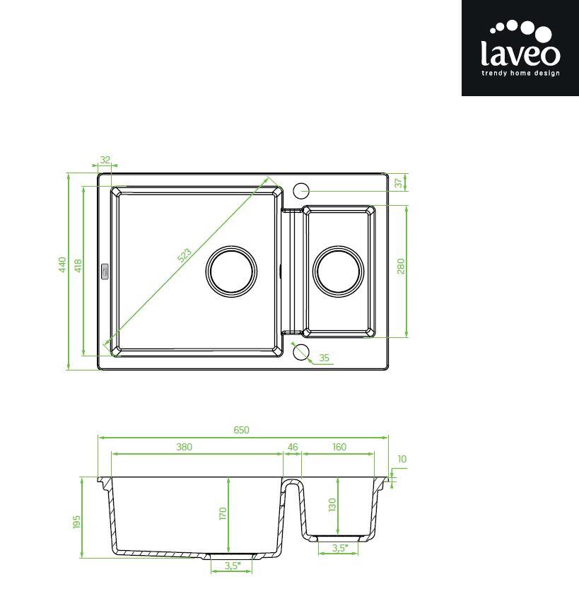 Zlewozmywak granitowy Laveo Cleo 44 x 65 cm - 2
