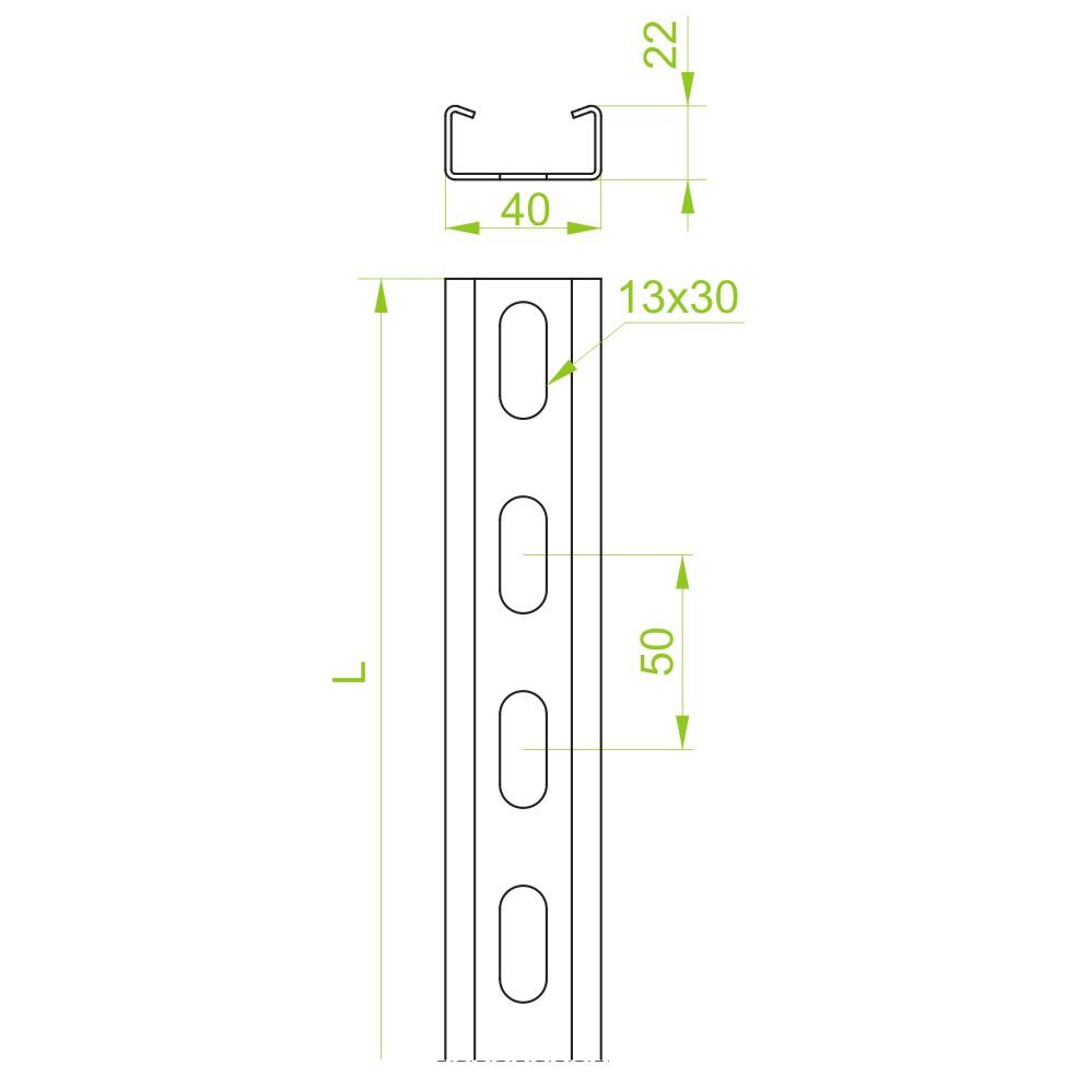 Ceownik wzmocniony CWC 22x40x22mm grubość 2mm 2m - 2