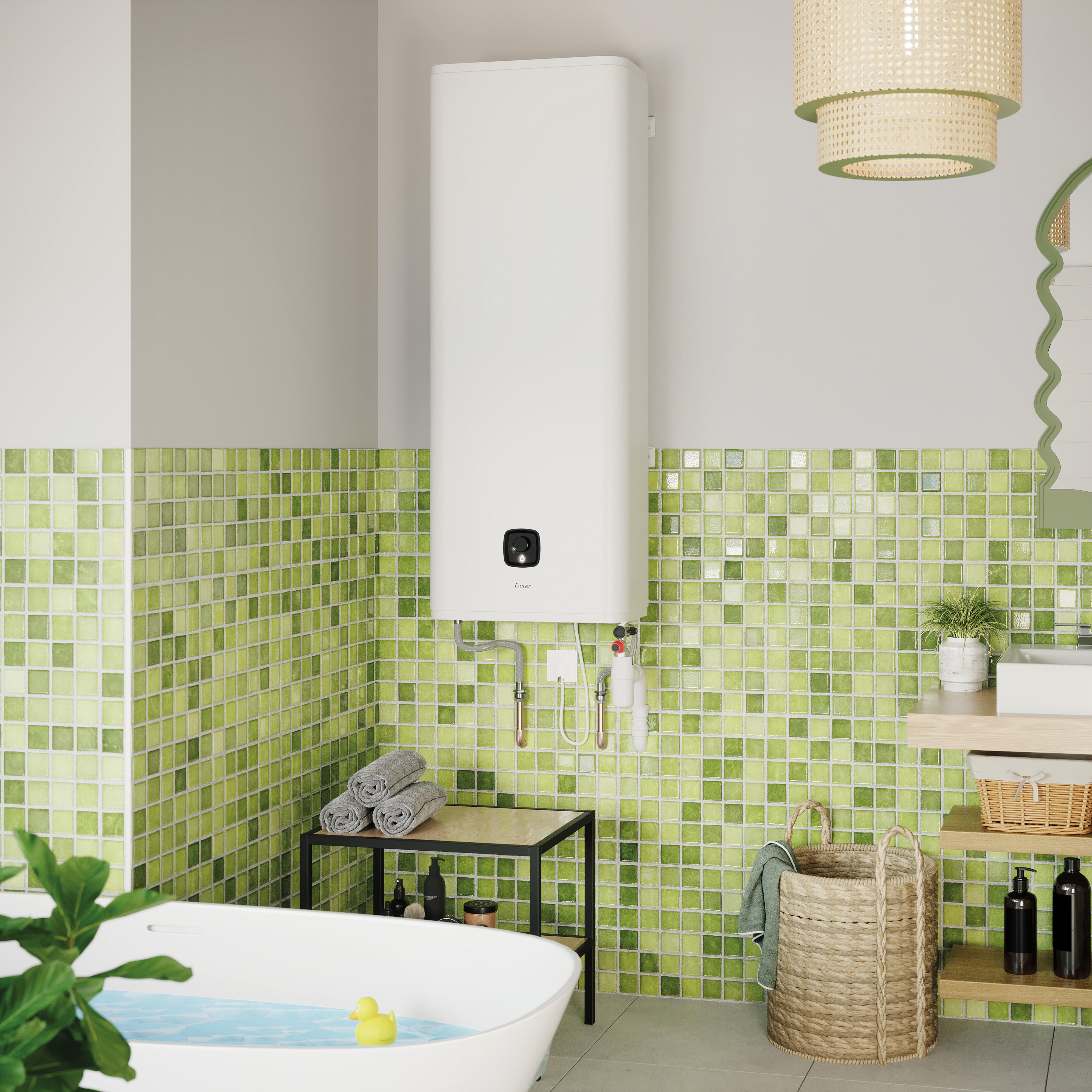 chauffe-eau gain de place salle de bain verte - 3