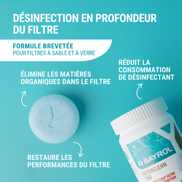 Désinfection filtre à sable BAYROL Filterclean Tab, galet 200 g, 1 kg - 3