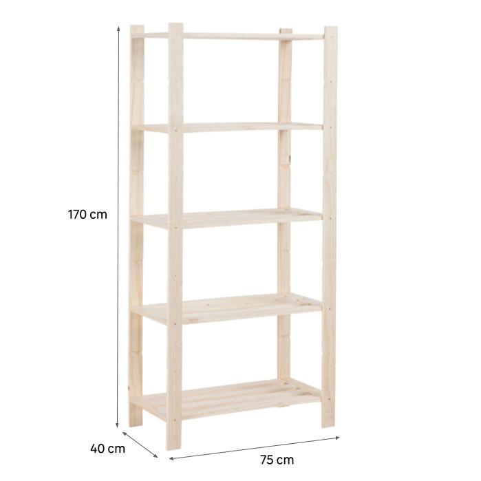 Estante pinho 5 prateleiras 75x40x170cm 50kg - 7
