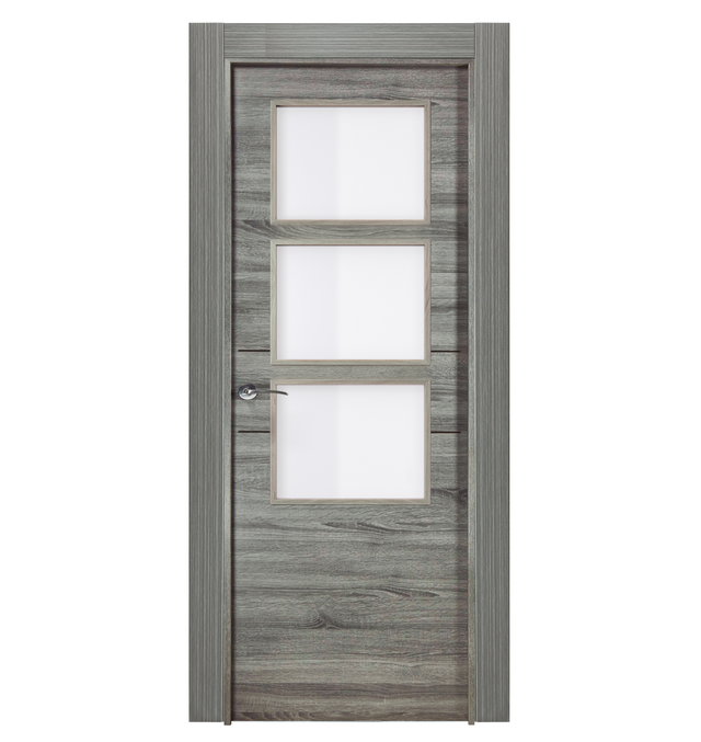 PUERTA INTERIOR EN BLOCK MELAMINA GRIS T PARA ACRISTALAR 72.5CM DERECHA